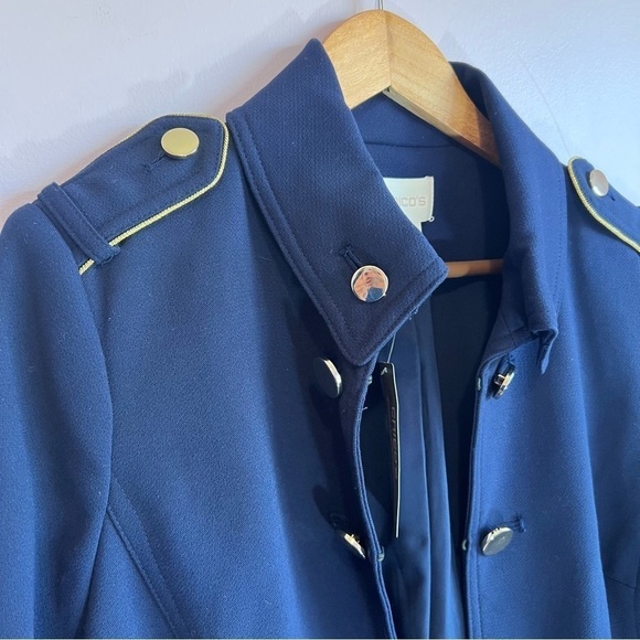 CHICOS NWT Long Sleeve Navy and Gold Military Structured Jacket Size 1 Medium - Picture 4 of 15